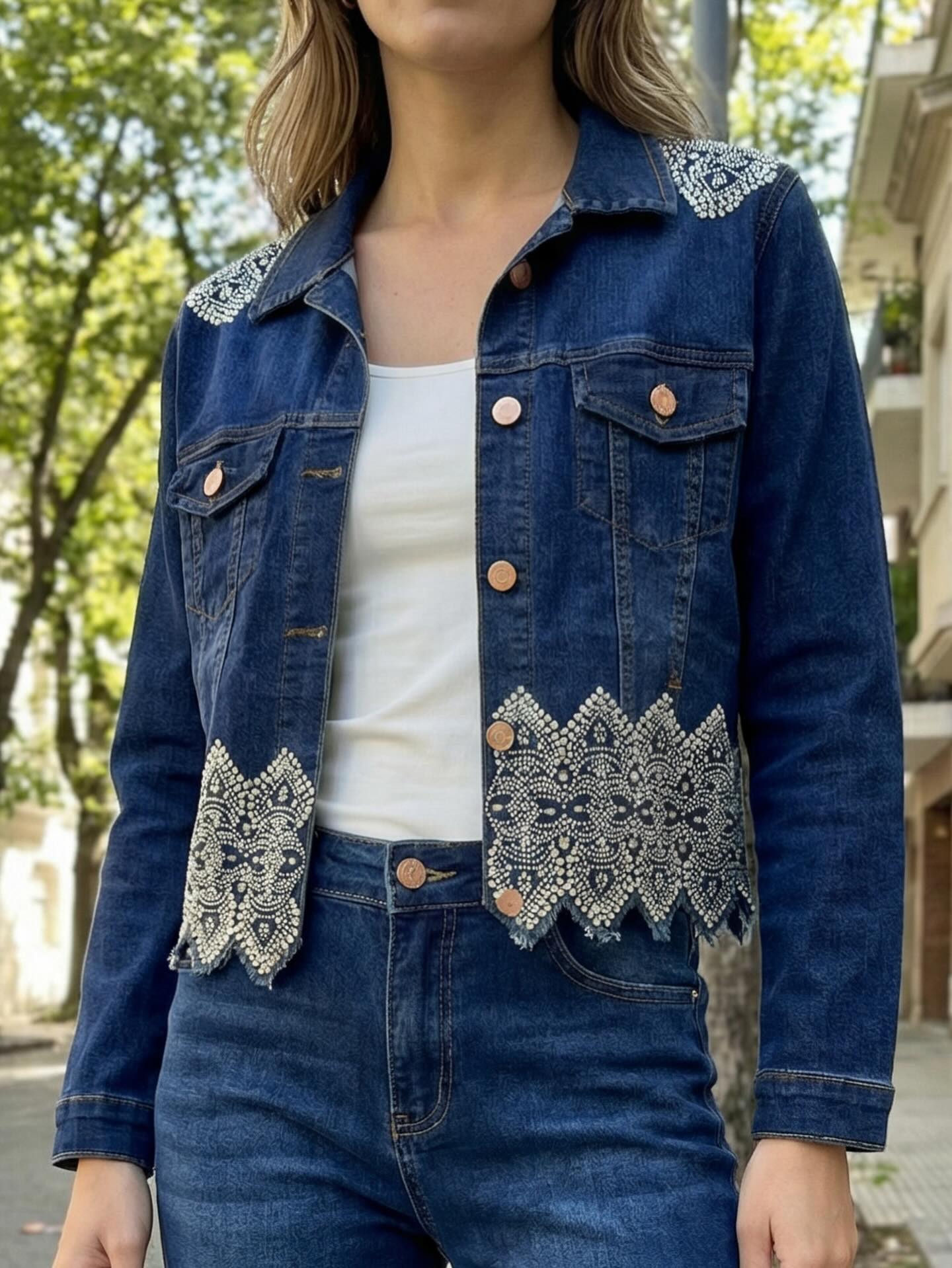 Campera azul puntilla